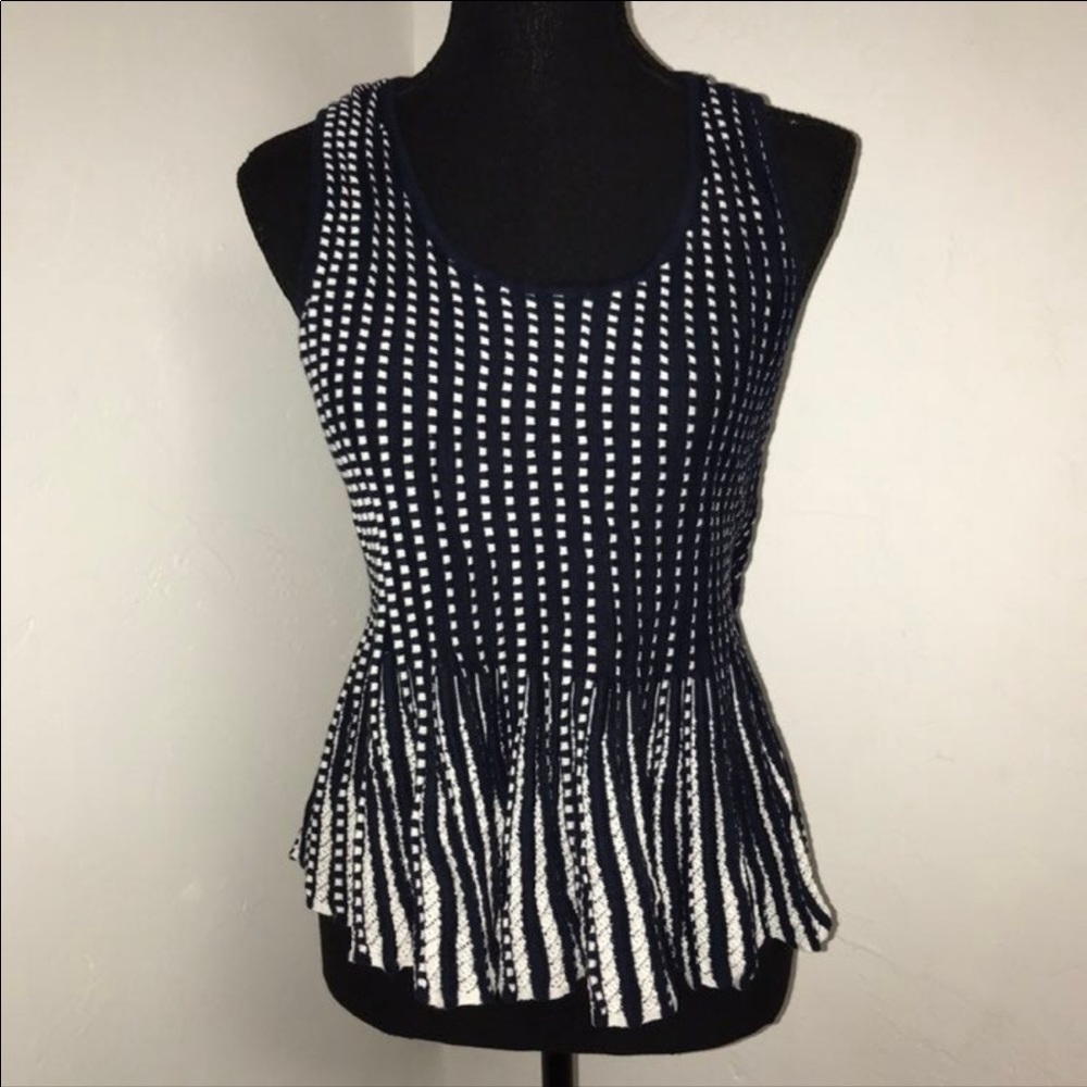 Anthropologie peplum navy and white top